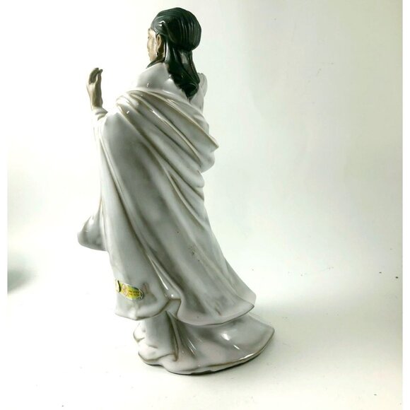 Vintage Shiwan Ceramic Scholar Figurine Handcrafted Chinese Immortal with Fan Sh - Picture 9 of 10